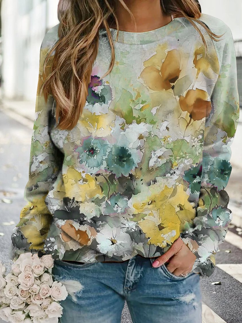 Pull ample à feuilles et fleurs de vacances GA53