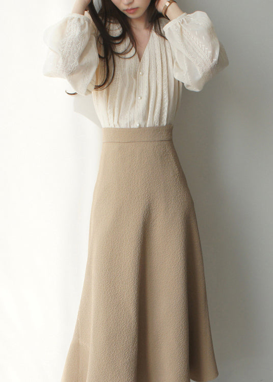 Apricot Chiffon Shirt Embroidered Art Sleeve Lantern