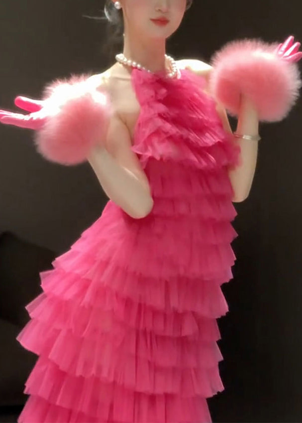 Sleeveless Pleated Solid Rose Dresses Beautiful Backless