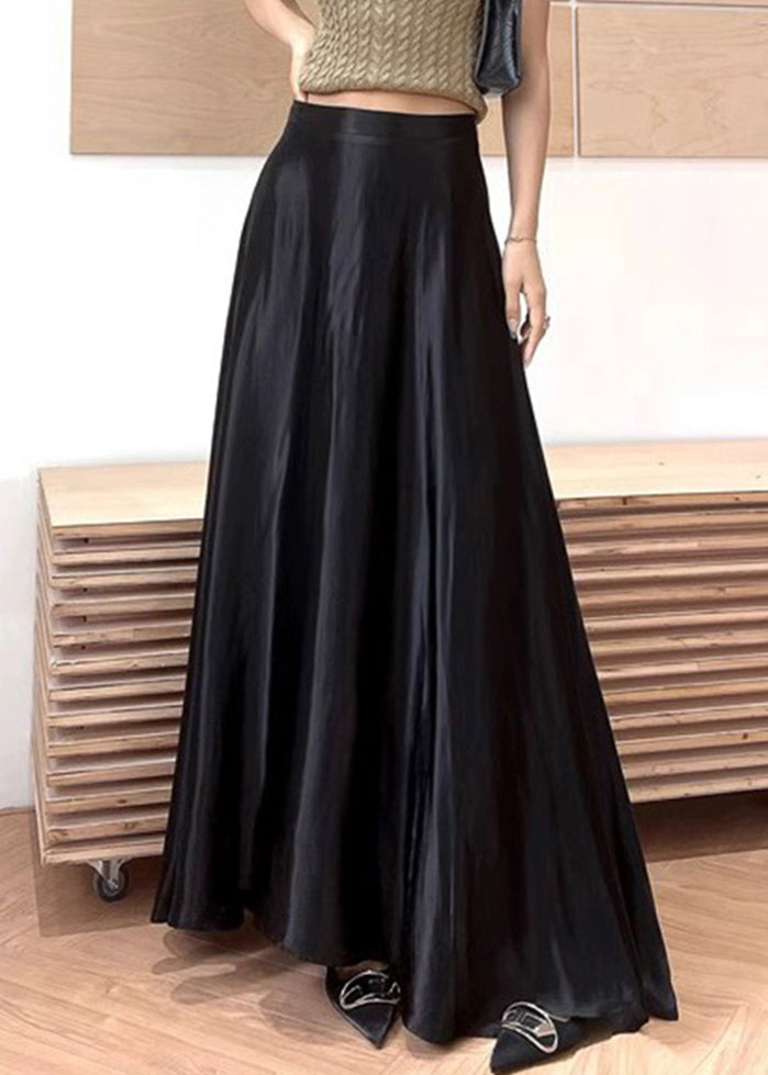 New Black Solid High Waist Silk Maxi Skirts Summer QP064