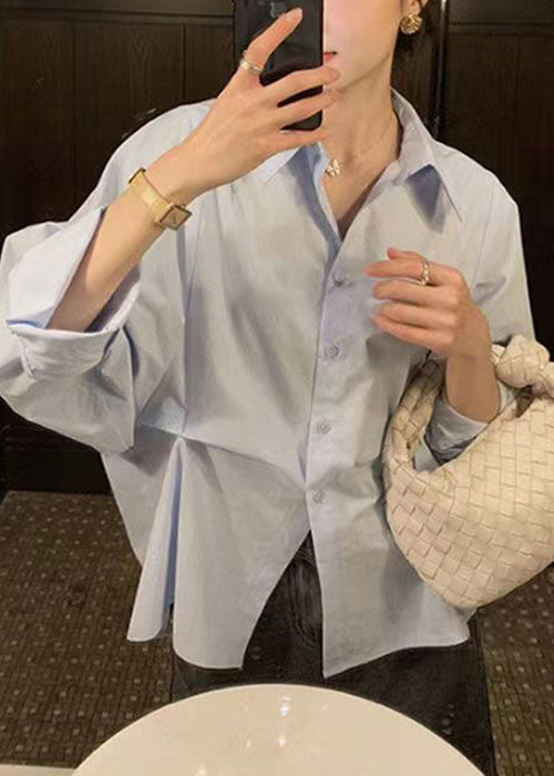 Blouse Loose Button Collar Peter White Pan Patchwork Cotton