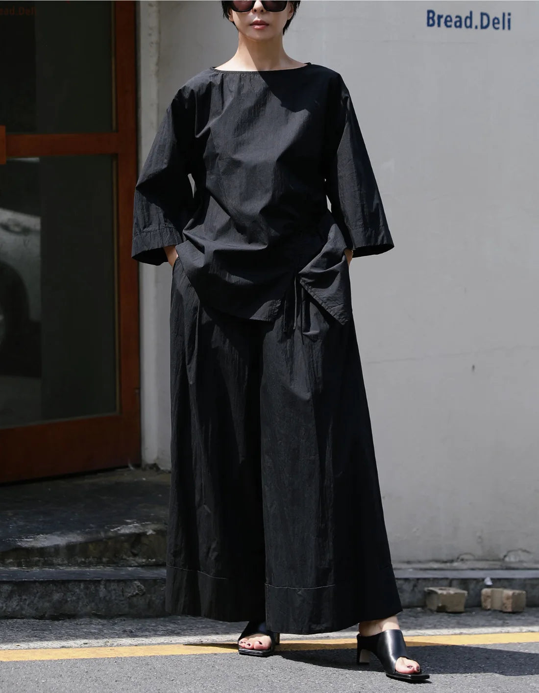 Cotton Asymmetrical Casual Sleeve Half Khaki Drawstring Top