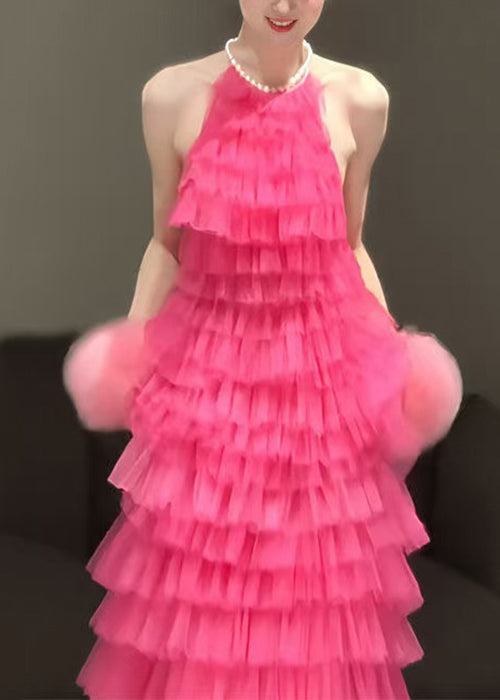 Sleeveless Pleated Solid Rose Dresses Beautiful Backless