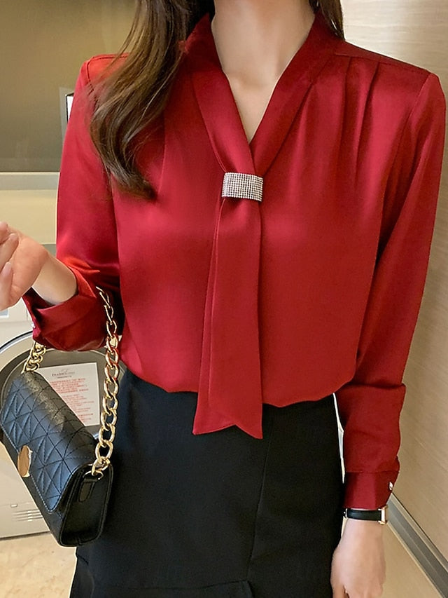 Women's Shirt Blouse Buttons Plain Elegant Stylish Long