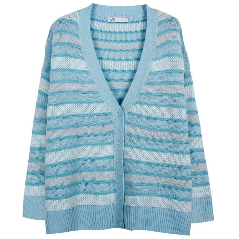 Cardigan en tricot à rayures bleues