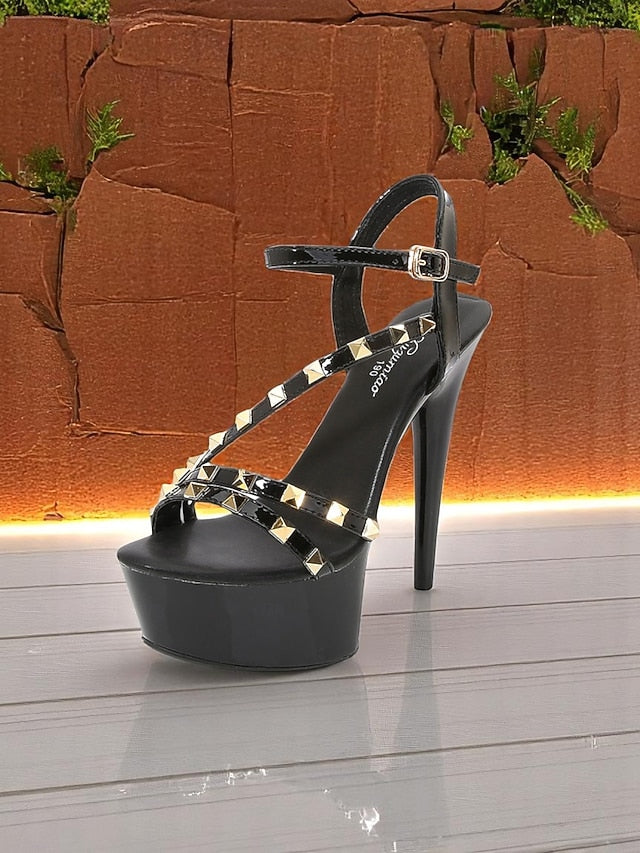 Studded with Straps Stiletto Platform Heels Women's