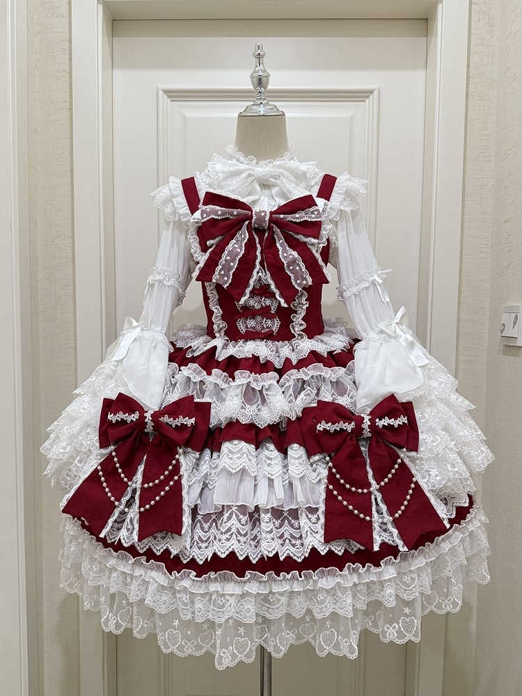 Lolita Red Bows Dress Tiered Skirt Decoration Big Hanayome