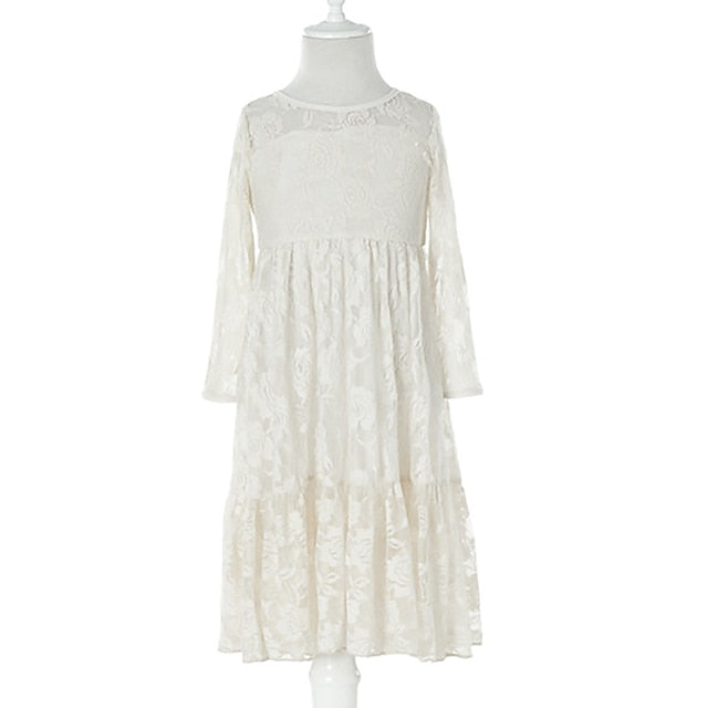 Long Girls' Colored Dress Girl Flower Solid Kids