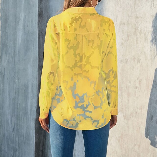 Women's Shirt Blouse Chiffon Tops Pocket 3D Print Buttons