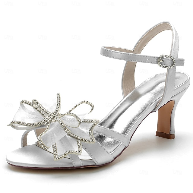 Kitten Bridal Rhinestone Luxury Detail Heel – Bow Sandals with