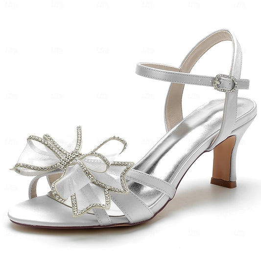 Kitten Bridal Rhinestone Luxury Detail Heel – Bow Sandals with