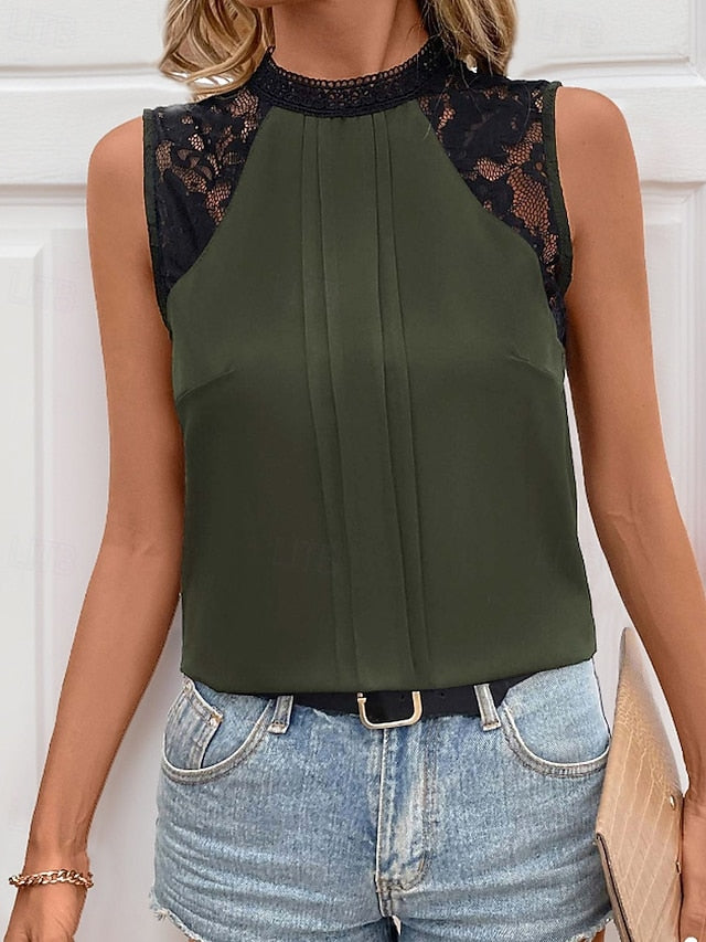 Women's Blouse Lace Plain Active Casual Sleeveless High