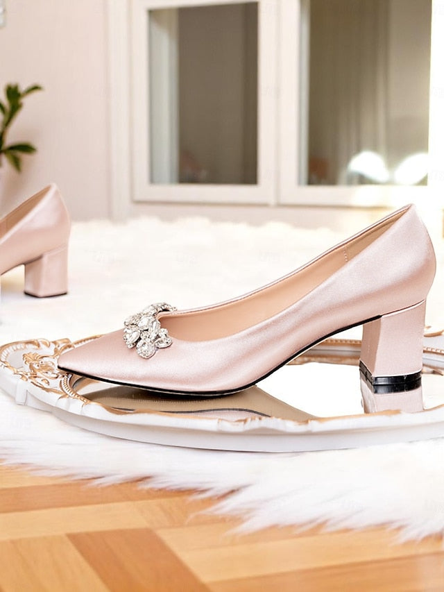 Pointed Women's Toe Wedding with Pumps Satin Champagne