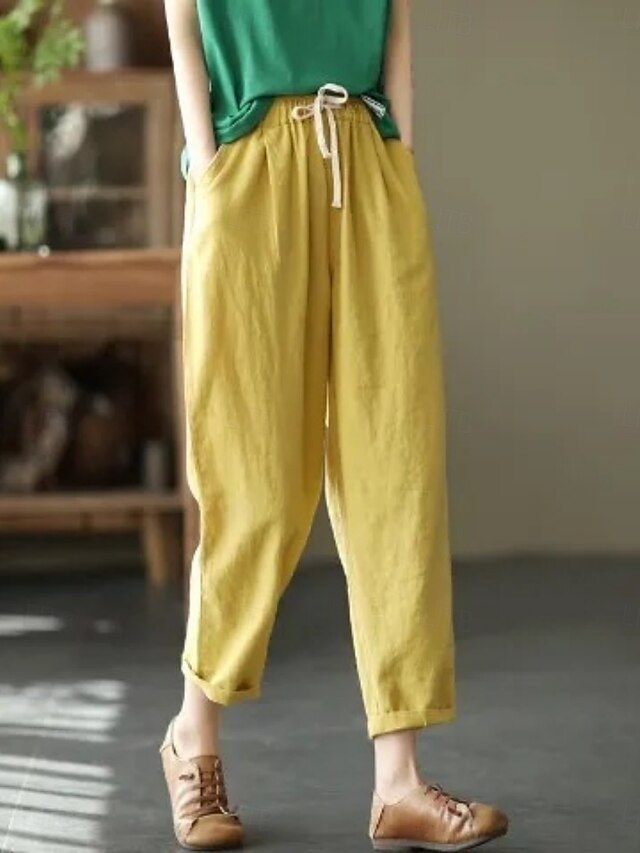 Women's Linen Like Faux Cotton Linen Trousers Summer Pants