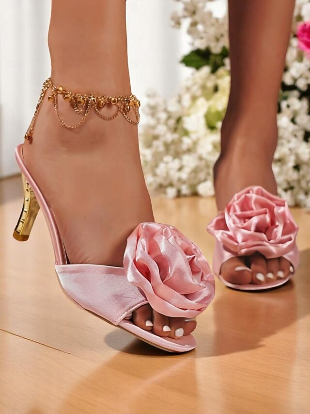 Heels Gold and Wedding Open-Toe Women's Satin Accents with