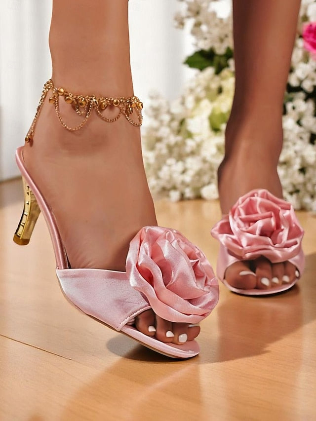 Women's with Satin Accents Wedding and Open-Toe Heels Gold
