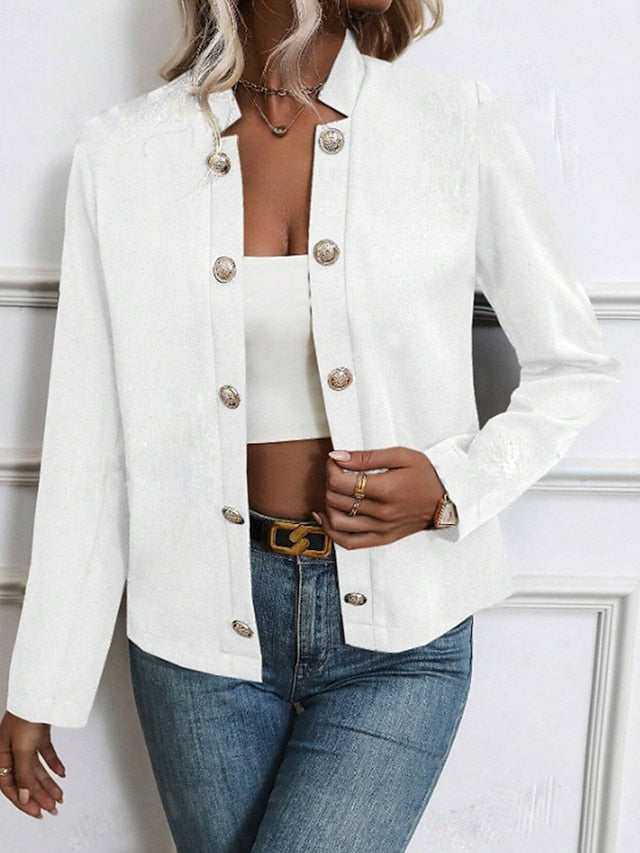 Women's Blazer Sweatpants Long Sleeve Shirt Collar Plain