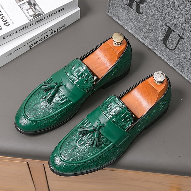 with Green Men's Faux Embossed Loafers Crocodile Leather