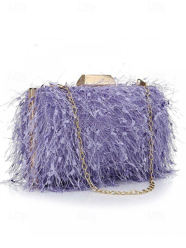 Chain Feathered Clutch Women's Strap with Evening Chic