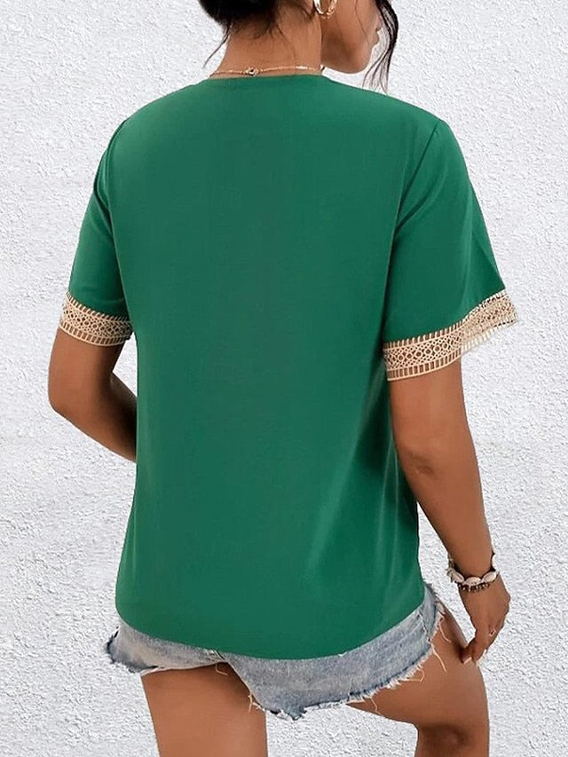 Women's Elegant Lace Tops Eyelet Blouse Lace Work Stylish