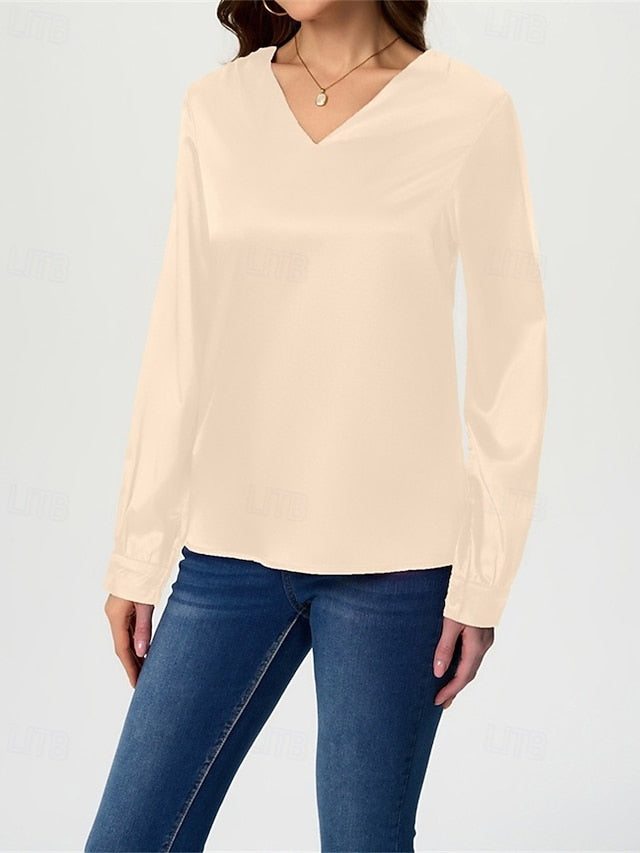 Women's Shirt Elegant Dressy Satin Top Solid Color Stylish