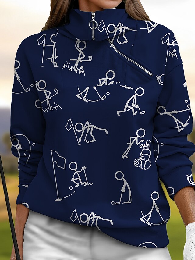 Women's Golf Pullover Sweatshirt Black White Yellow Long
