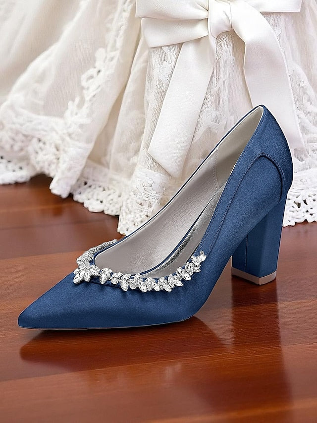 Block Heel Pumps Wedding Pink Satin Women's