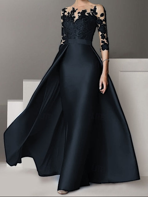 A-Line Sweep Brush Elegant Dress / Guest Evening Wedding Gown