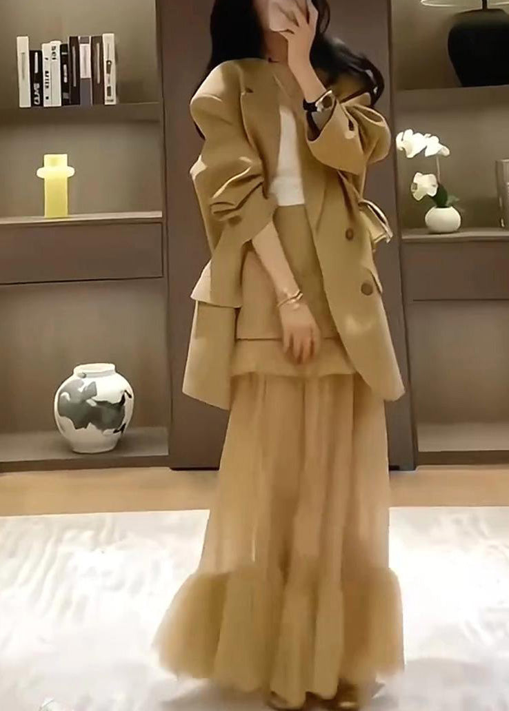 Khaki Pieces Spring Suit And Coat Stylish Set Skirts Two