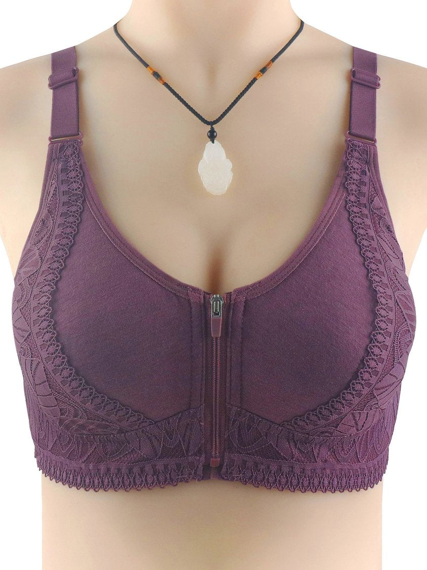 Lace Push Up Zip Front Wireless Bra cc8