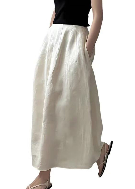 Beige Solid Summer Pockets Waist Skirts New High Cotton