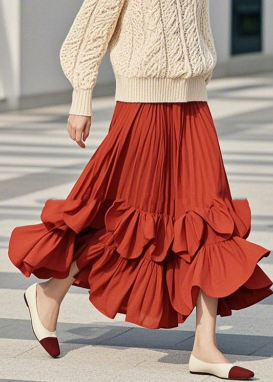 Line DIY Patchwork Red Ruffled Spring A Skirts