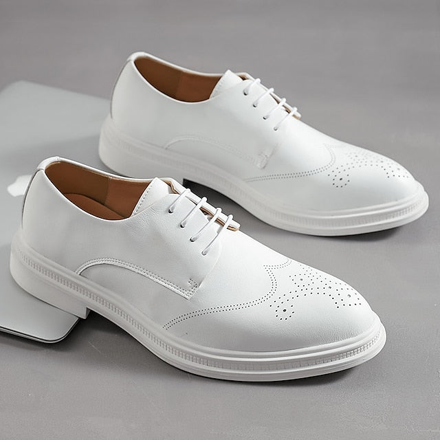 White with Perforated Men's Shoes Faux Leather Oxford