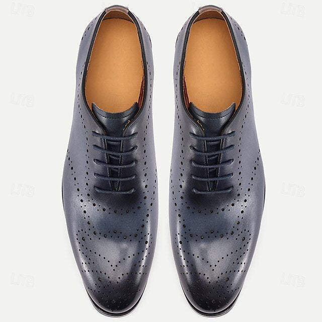 Blue Navy Cowhide Oxford Classic Genuine Men's Shoes