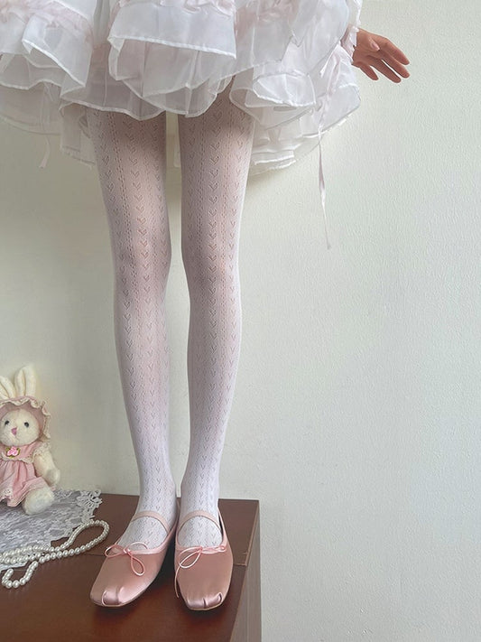 Hollow-out Pattern Lolita Tights Heart White