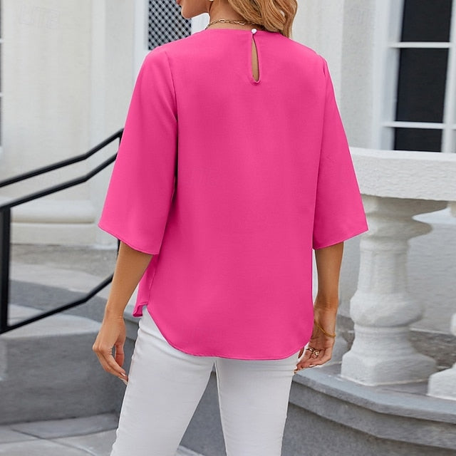 Women's Shirt Blouse Chiffon Tops Ruched Plain Stylish
