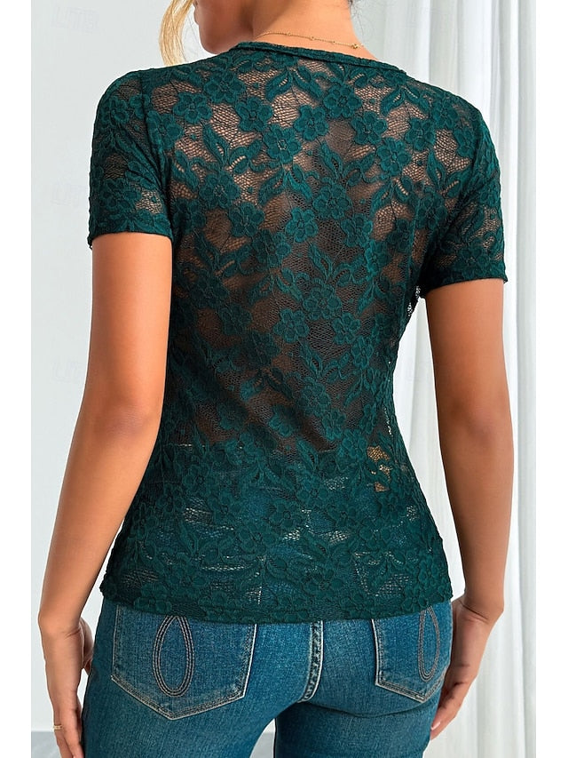 Women's Blouse Lace Tops Lace Plain Stylish Modern Short