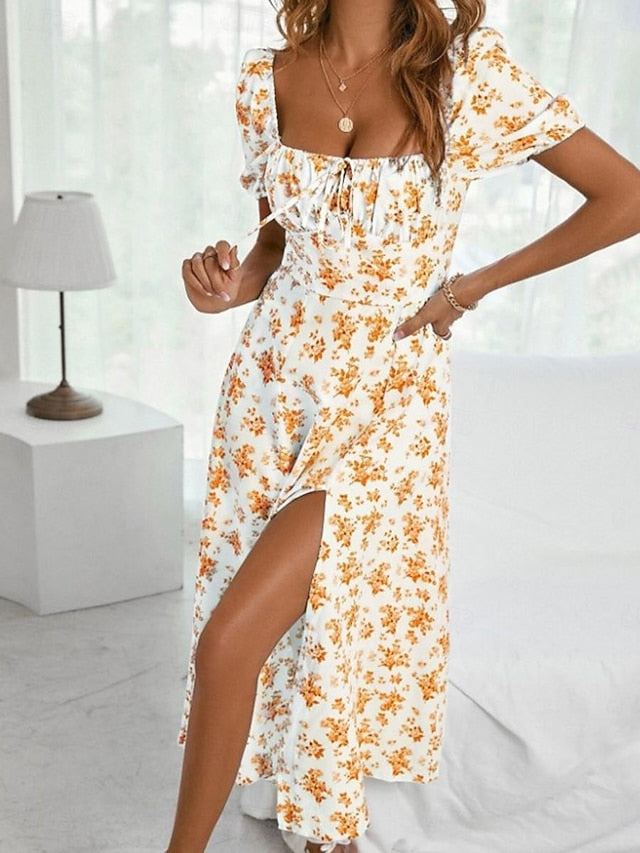 Women's Casual Dress Swing Dress Floral Split Print Square