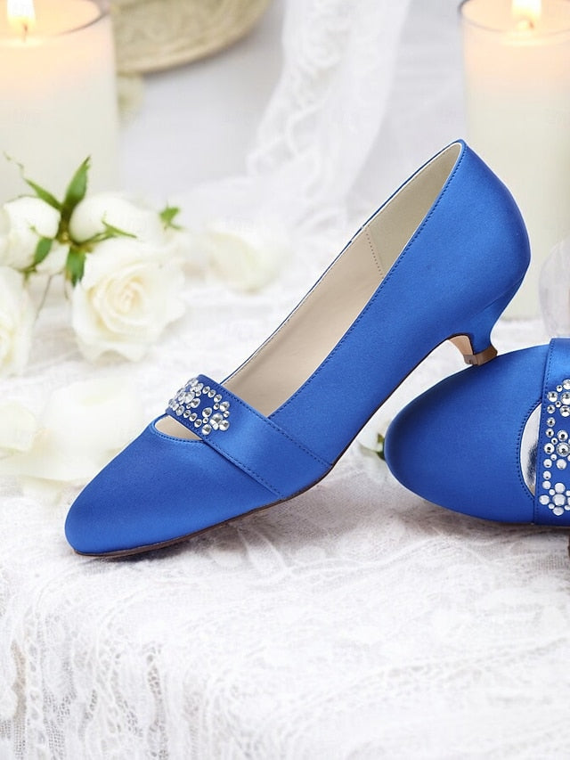 Blue Women's Rhinestone with Satin Kitten Heels