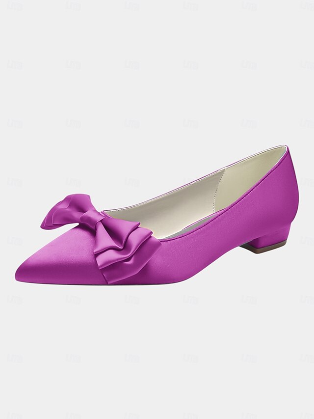 Green Elegant Flats - Satin Women's Pointed Toe Bow
