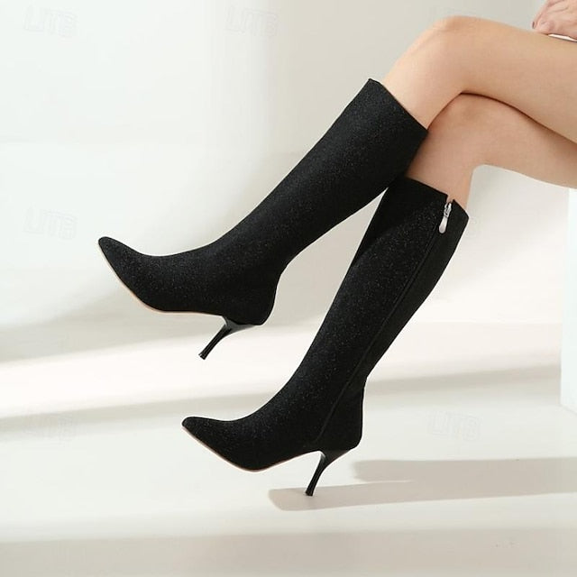 Sparkly Elegant Women's Boots – Stiletto Knee-High