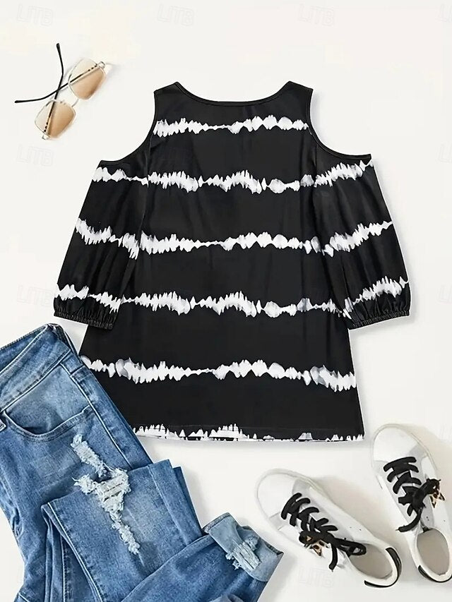 Women's T Shirt Tee Top Print Striped Vintage Fashion