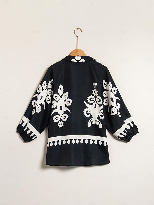 Women's Top Satin Raglan Sleeves Half Sleeve Modern Lapel
