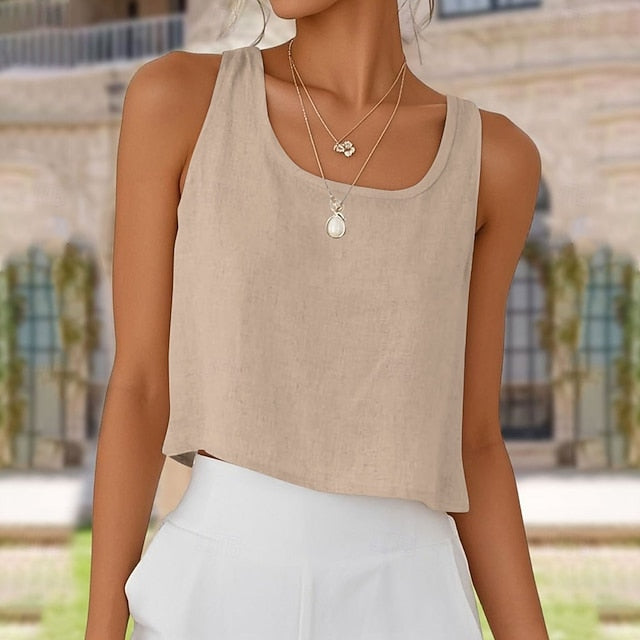 Women's Cotton Linen Vest Tank Top Buttons Vintage Stylish