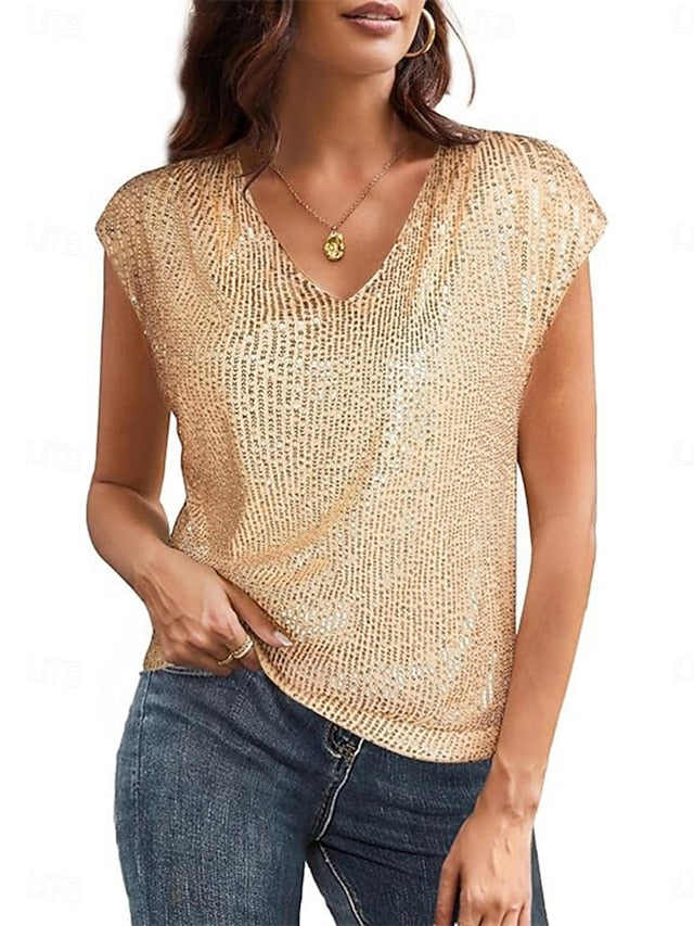 Women's Blouse Sequin Tops Sequins Plain Stylish Classic