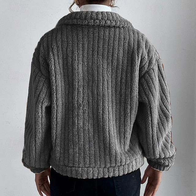 Plain Buttons Women's Warm Teddy Comfortable Coat Casual