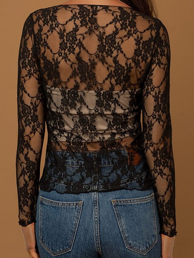Women's Blouse Lace Tops Lace Patchwork Floral Graphic