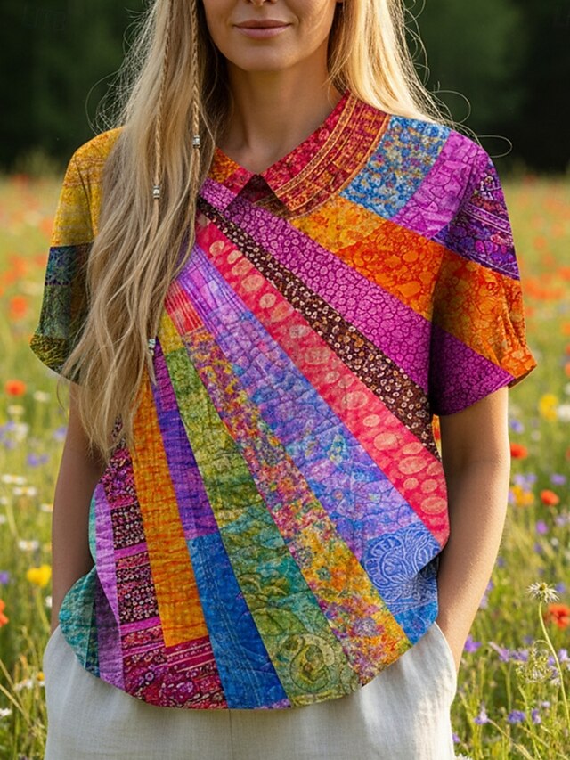 Women's Blouse Buttons Print Graphic Geometric Bohemia