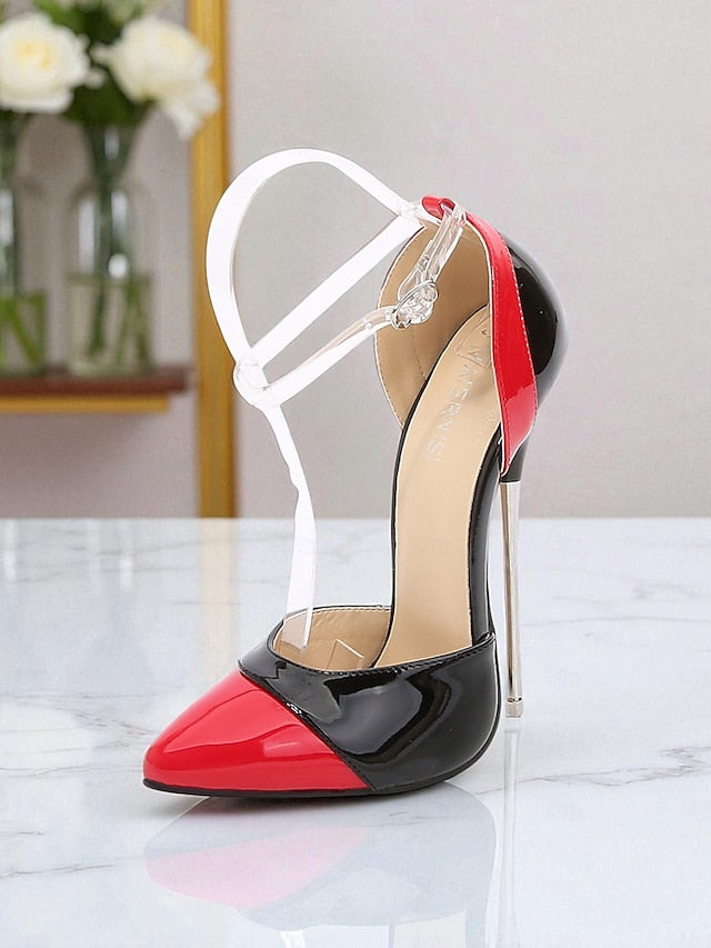 Patent Black Leather Toe Pointed Women's Red and Stiletto