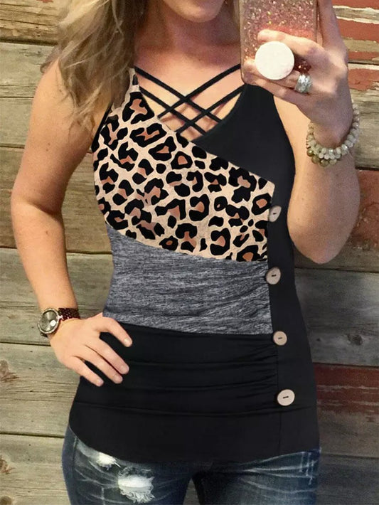 Casual Leopard V Neck Tank Top cc1